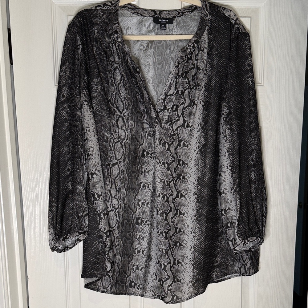 Premise Black and Gray Snake Print Blouse